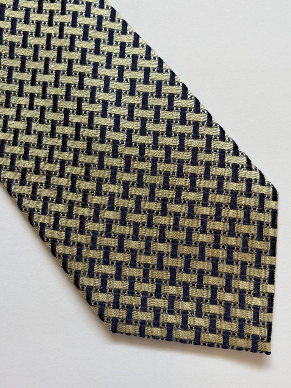 Di Mossio Silk Tie Set 5 Mixed Geo Blue Black Teal Yellow Cream 4" - Picture 2 of 7